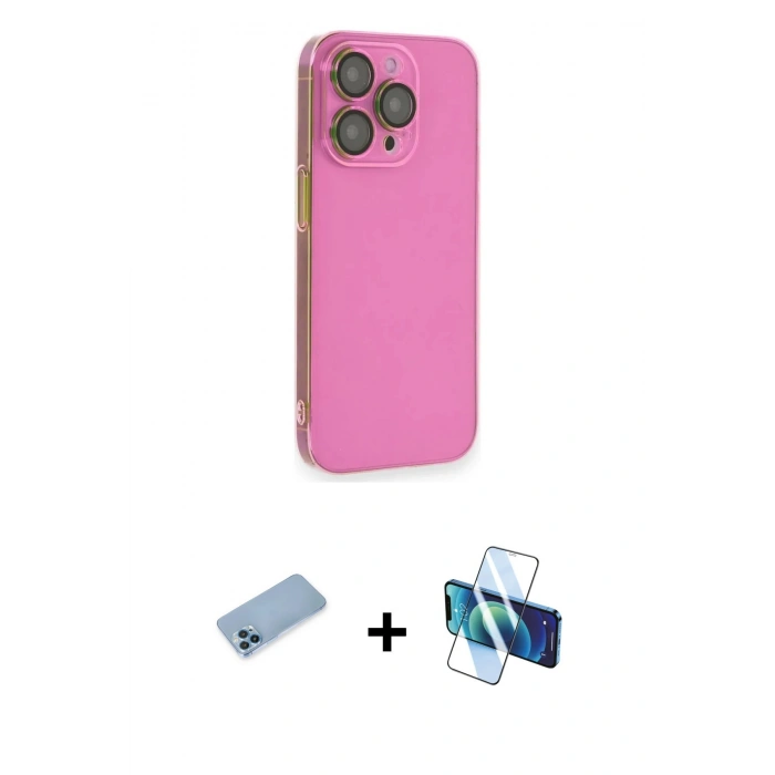 MARSİLYAN™- iPhone 13 Pro Max Kılıf Siluet Minimal Özel Seri - Siyah 3D Antistatik Cam Ekran Koruyucu + Shine Kamera Lens Koruma Cam - MI