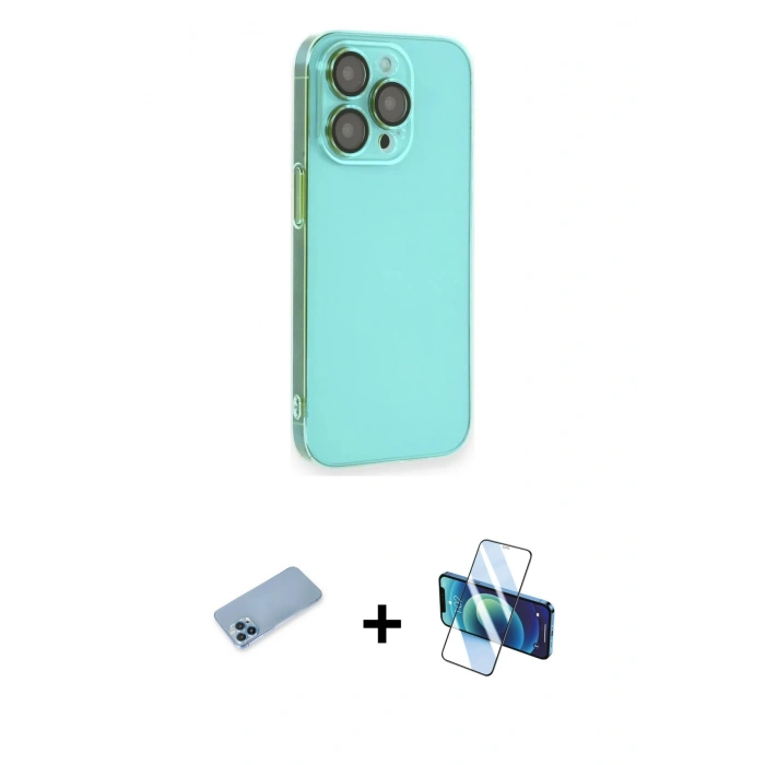 MARSİLYAN™- iPhone 13 Pro Max Kılıf Siluet Minimal Özel Seri - Siyah 3D Antistatik Cam Ekran Koruyucu + Shine Kamera Lens Koruma Cam - MI