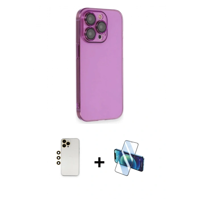 MARSİLYAN™- iPhone 13 Pro Max Kılıf Siluet Minimal Özel Seri - Siyah 3D Antistatik Cam Ekran Koruyucu + Shine Kamera Lens - GD