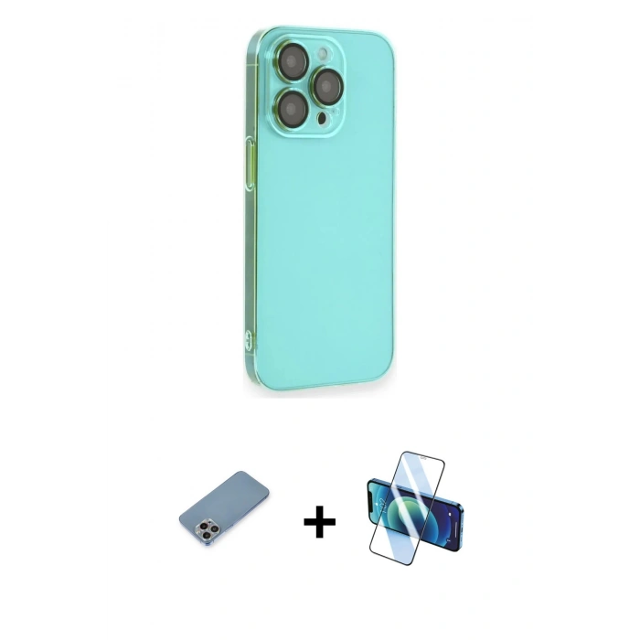 MARSİLYAN™- iPhone 13 Pro Max Kılıf Siluet Minimal Özel Seri - Siyah 3D Antistatik Cam Ekran Koruyucu + Shine Kamera Lens Koruma Cam - GI
