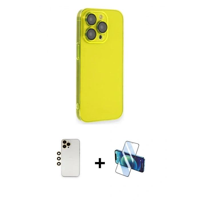 MARSİLYAN™- iPhone 13 Pro Max Kılıf Siluet Minimal Özel Seri - Siyah 3D Antistatik Cam Ekran Koruyucu + Shine Kamera Lens - GD