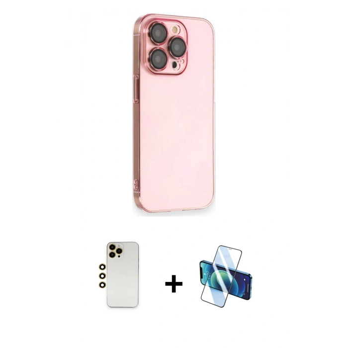 MARSİLYAN™- iPhone 13 Pro Max Kılıf Siluet Minimal Özel Seri - Siyah 3D Antistatik Cam Ekran Koruyucu + Shine Kamera Lens - GD