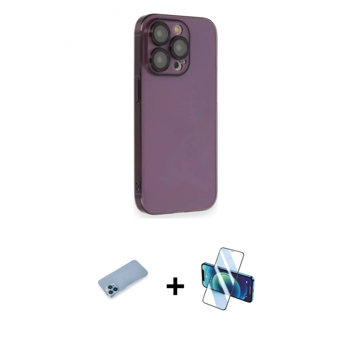 MARSİLYAN™- iPhone 13 Pro Max Kılıf Siluet Minimal Özel Seri - Siyah 3D Antistatik Cam Ekran Koruyucu + Shine Kamera Lens Koruma Cam - MI