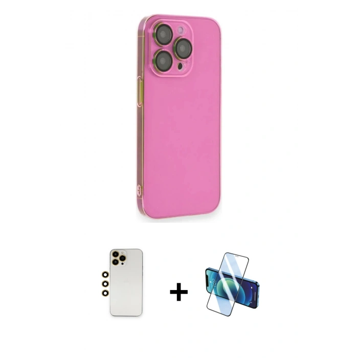 MARSİLYAN™- iPhone 13 Pro Max Kılıf Siluet Minimal Özel Seri - Siyah 3D Antistatik Cam Ekran Koruyucu + Shine Kamera Lens - GD
