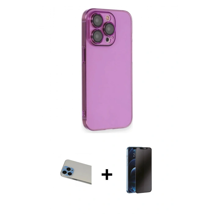MARSİLYAN™- iPhone 13 Pro Max Kılıf Siluet Minimal Özel Seri - Siyah 3D Antistatik Hayalet Cam Ekran Koruyucu + Rainbow Kamera Lens Koruma Cam - MI