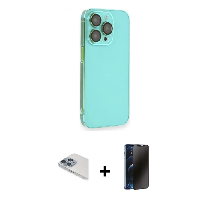 MARSİLYAN™- iPhone 13 Pro Max Kılıf Siluet Minimal Özel Seri - Siyah 3D Antistatik Hayalet Cam Ekran Koruyucu + Pers Alüminyum Kamera Lens - SABE
