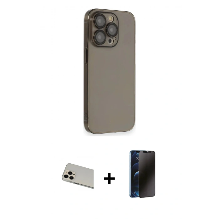 MARSİLYAN™- iPhone 13 Pro Max Kılıf Siluet Minimal Özel Seri - Siyah 3D Antistatik Hayalet Cam Ekran Koruyucu + Rainbow Kamera Lens Koruma Cam - REGD