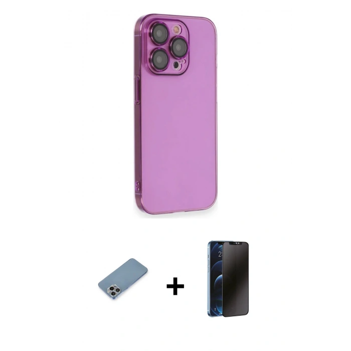 MARSİLYAN™- iPhone 13 Pro Max Kılıf Siluet Minimal Özel Seri - Siyah 3D Antistatik Hayalet Cam Ekran Koruyucu + Shine Kamera Lens Koruma Cam - GI