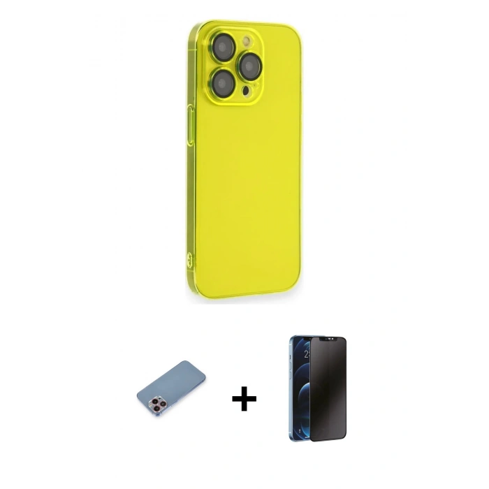MARSİLYAN™- iPhone 13 Pro Max Kılıf Siluet Minimal Özel Seri - Siyah 3D Antistatik Hayalet Cam Ekran Koruyucu + Shine Kamera Lens Koruma Cam - PE