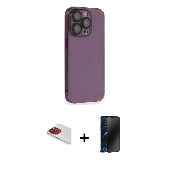 MARSİLYAN™- iPhone 13 Pro Max Kılıf Siluet Minimal Özel Seri - Siyah 3D Antistatik Hayalet Cam Ekran Koruyucu + Pers Alüminyum Kamera Lens - KI