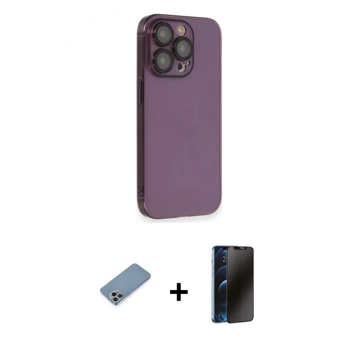 MARSİLYAN™- iPhone 13 Pro Max Kılıf Siluet Minimal Özel Seri - Siyah 3D Antistatik Hayalet Cam Ekran Koruyucu + Shine Kamera Lens Koruma Cam - GI