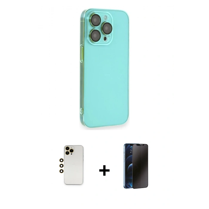 MARSİLYAN™- iPhone 13 Pro Max Kılıf Siluet Minimal Özel Seri - Siyah 3D Antistatik Hayalet Cam Ekran Koruyucu + Shine Kamera Lens - GD