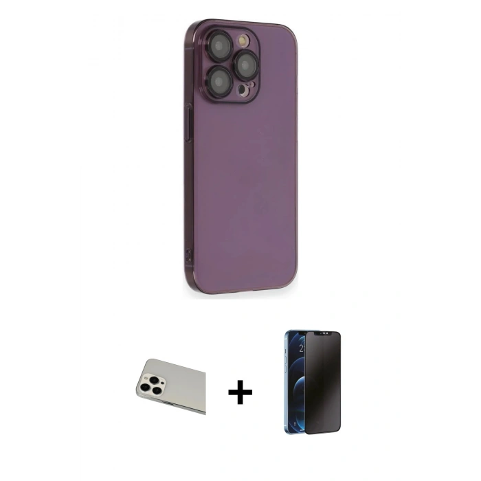 MARSİLYAN™- iPhone 13 Pro Max Kılıf Siluet Minimal Özel Seri - Siyah 3D Antistatik Hayalet Cam Ekran Koruyucu + Rainbow Kamera Lens Koruma Cam - BZ