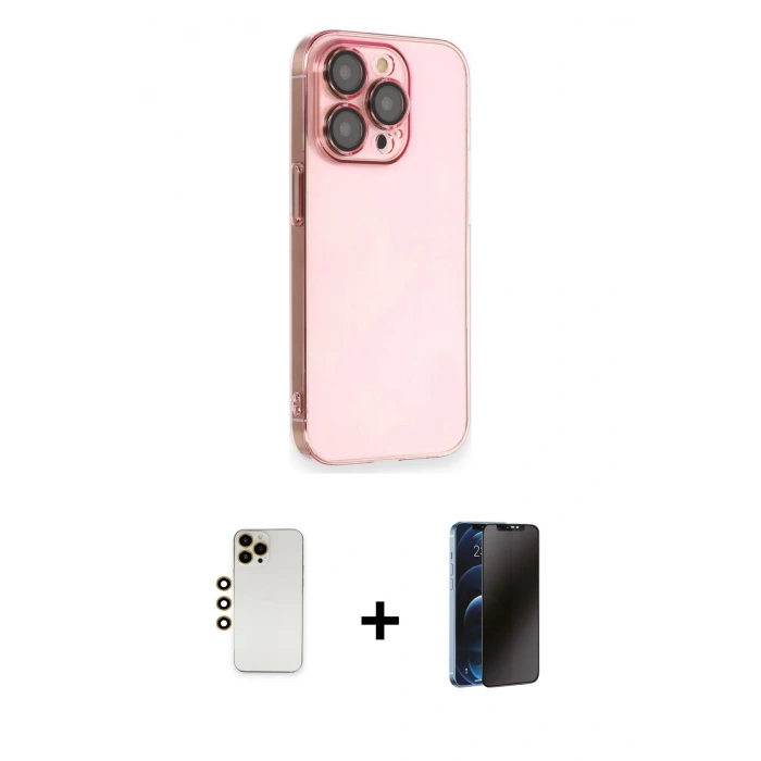 MARSİLYAN™- iPhone 13 Pro Max Kılıf Siluet Minimal Özel Seri - Siyah 3D Antistatik Hayalet Cam Ekran Koruyucu + Shine Kamera Lens - GD