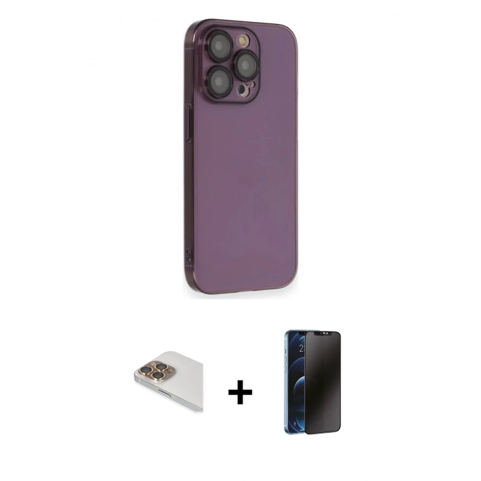 MARSİLYAN™- iPhone 13 Pro Max Kılıf Siluet Minimal Özel Seri - Siyah 3D Antistatik Hayalet Cam Ekran Koruyucu + Pers Alüminyum Kamera Lens - GD