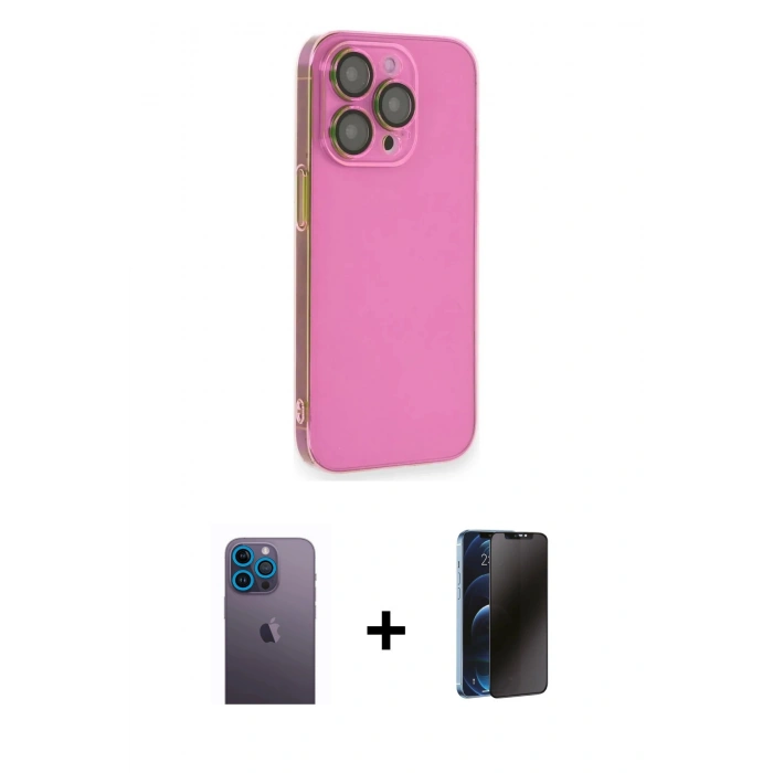 MARSİLYAN™- iPhone 13 Pro Max Kılıf Siluet Minimal Özel Seri - Siyah 3D Antistatik Hayalet Cam Ekran Koruyucu + Neon Fosforlu Kamera Lens - MI