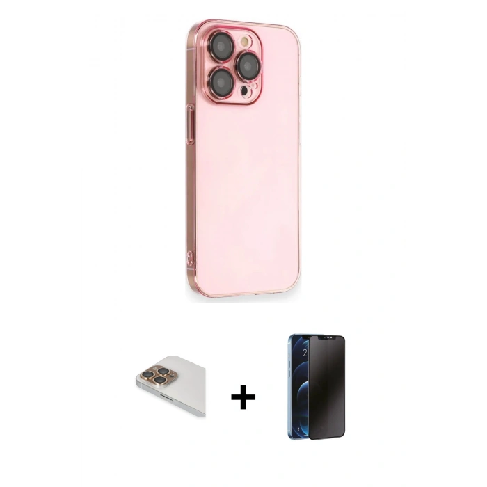 MARSİLYAN™- iPhone 13 Pro Max Kılıf Siluet Minimal Özel Seri - Siyah 3D Antistatik Hayalet Cam Ekran Koruyucu + Pers Alüminyum Kamera Lens - GD