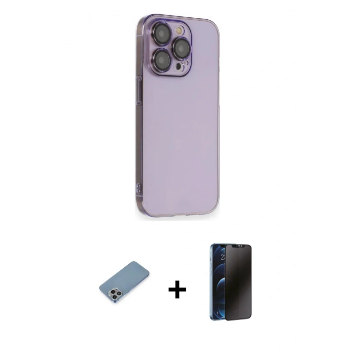 MARSİLYAN™- iPhone 13 Pro Max Kılıf Siluet Minimal Özel Seri - Siyah 3D Antistatik Hayalet Cam Ekran Koruyucu + Shine Kamera Lens Koruma Cam - GI