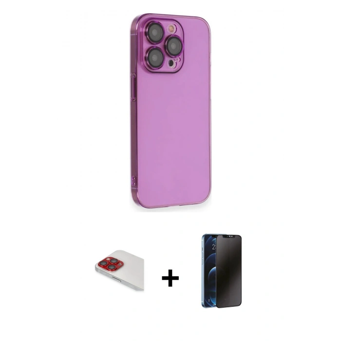 MARSİLYAN™- iPhone 13 Pro Max Kılıf Siluet Minimal Özel Seri - Siyah 3D Antistatik Hayalet Cam Ekran Koruyucu + Pers Alüminyum Kamera Lens - KI