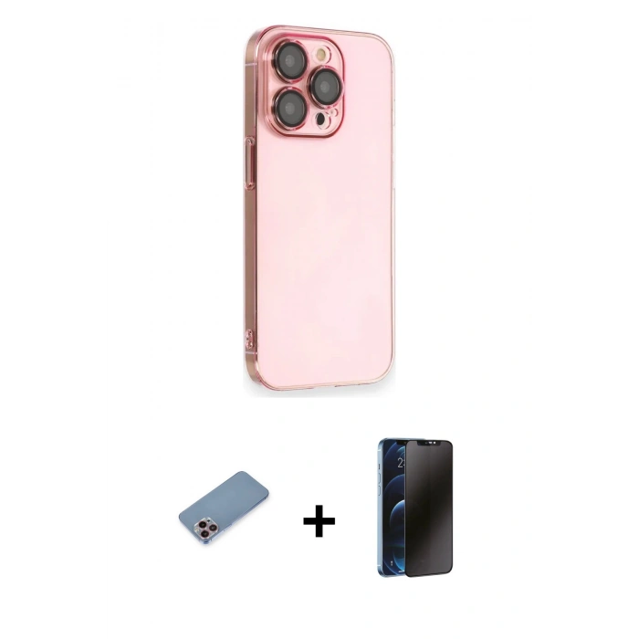 MARSİLYAN™- iPhone 13 Pro Max Kılıf Siluet Minimal Özel Seri - Siyah 3D Antistatik Hayalet Cam Ekran Koruyucu + Shine Kamera Lens Koruma Cam - PE