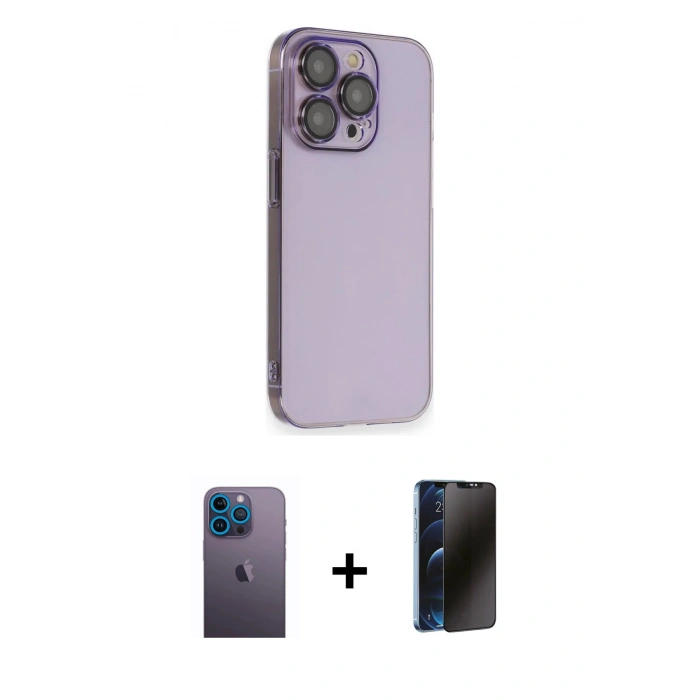 MARSİLYAN™- iPhone 13 Pro Max Kılıf Siluet Minimal Özel Seri - Siyah 3D Antistatik Hayalet Cam Ekran Koruyucu + Neon Fosforlu Kamera Lens - MI