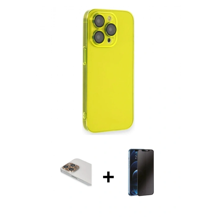 MARSİLYAN™- iPhone 13 Pro Max Kılıf Siluet Minimal Özel Seri - Siyah 3D Antistatik Hayalet Cam Ekran Koruyucu + Pers Alüminyum Kamera Lens - GD
