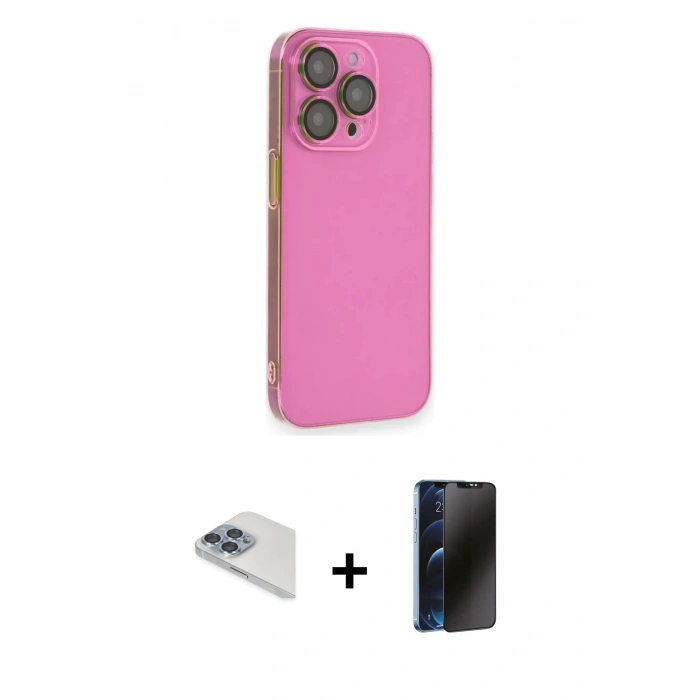 MARSİLYAN™- iPhone 13 Pro Max Kılıf Siluet Minimal Özel Seri - Siyah 3D Antistatik Hayalet Cam Ekran Koruyucu + Pers Alüminyum Kamera Lens - SABE