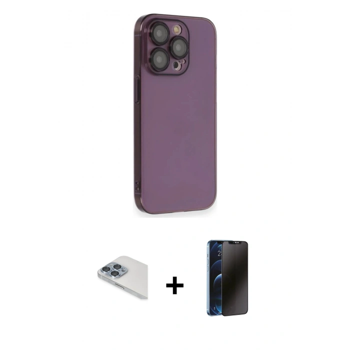MARSİLYAN™- iPhone 13 Pro Max Kılıf Siluet Minimal Özel Seri - Siyah 3D Antistatik Hayalet Cam Ekran Koruyucu + Pers Alüminyum Kamera Lens - SABE