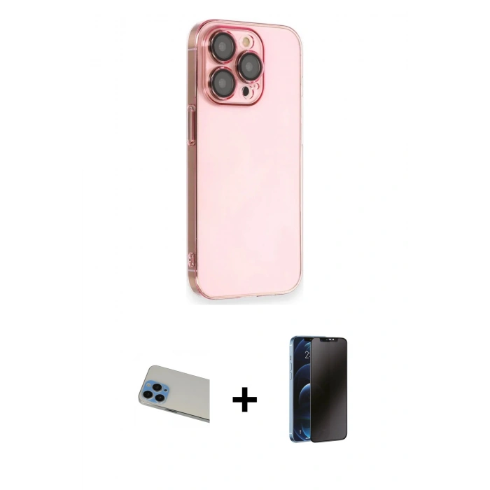MARSİLYAN™- iPhone 13 Pro Max Kılıf Siluet Minimal Özel Seri - Siyah 3D Antistatik Hayalet Cam Ekran Koruyucu + Rainbow Kamera Lens Koruma Cam - MI