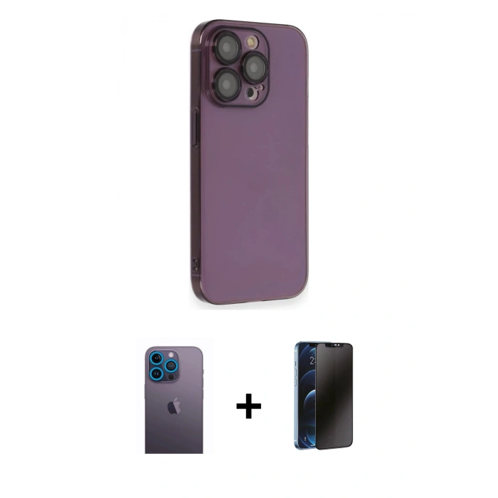 MARSİLYAN™- iPhone 13 Pro Max Kılıf Siluet Minimal Özel Seri - Siyah 3D Antistatik Hayalet Cam Ekran Koruyucu + Neon Fosforlu Kamera Lens - MI
