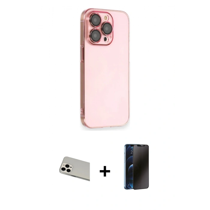 MARSİLYAN™- iPhone 13 Pro Max Kılıf Siluet Minimal Özel Seri - Siyah 3D Antistatik Hayalet Cam Ekran Koruyucu + Rainbow Kamera Lens Koruma Cam - BZ
