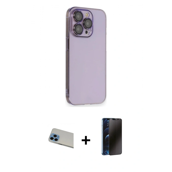 MARSİLYAN™- iPhone 13 Pro Max Kılıf Siluet Minimal Özel Seri - Siyah 3D Antistatik Hayalet Cam Ekran Koruyucu + Rainbow Kamera Lens Koruma Cam - MI