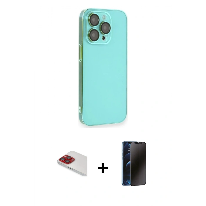 MARSİLYAN™- iPhone 13 Pro Max Kılıf Siluet Minimal Özel Seri - Siyah 3D Antistatik Hayalet Cam Ekran Koruyucu + Pers Alüminyum Kamera Lens - KI