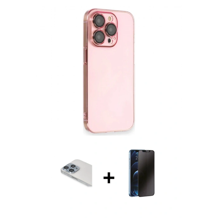 MARSİLYAN™- iPhone 13 Pro Max Kılıf Siluet Minimal Özel Seri - Siyah 3D Antistatik Hayalet Cam Ekran Koruyucu + Pers Alüminyum Kamera Lens - SABE