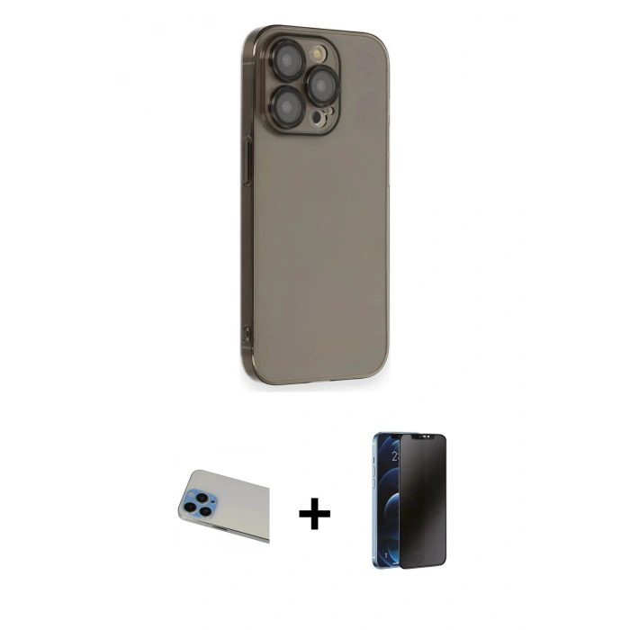 MARSİLYAN™- iPhone 13 Pro Max Kılıf Siluet Minimal Özel Seri - Siyah 3D Antistatik Hayalet Cam Ekran Koruyucu + Rainbow Kamera Lens Koruma Cam - MI