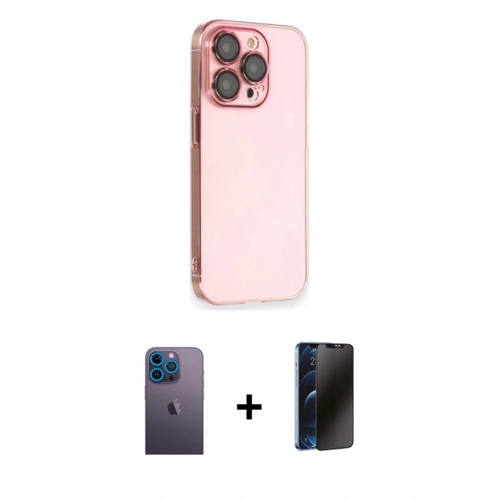 MARSİLYAN™- iPhone 13 Pro Max Kılıf Siluet Minimal Özel Seri - Siyah 3D Antistatik Hayalet Cam Ekran Koruyucu + Neon Fosforlu Kamera Lens - MI