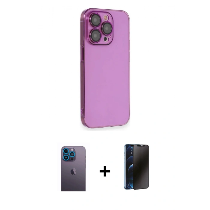 MARSİLYAN™- iPhone 13 Pro Max Kılıf Siluet Minimal Özel Seri - Siyah 3D Antistatik Hayalet Cam Ekran Koruyucu + Neon Fosforlu Kamera Lens - MI