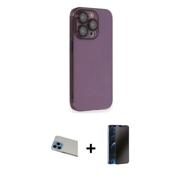MARSİLYAN™- iPhone 13 Pro Max Kılıf Siluet Minimal Özel Seri - Siyah 3D Antistatik Hayalet Cam Ekran Koruyucu + Rainbow Kamera Lens Koruma Cam - MI