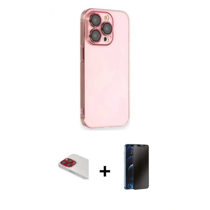 MARSİLYAN™- iPhone 13 Pro Max Kılıf Siluet Minimal Özel Seri - Siyah 3D Antistatik Hayalet Cam Ekran Koruyucu + Pers Alüminyum Kamera Lens - KI