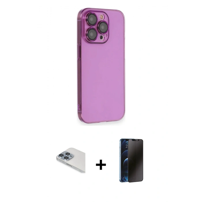 MARSİLYAN™- iPhone 13 Pro Max Kılıf Siluet Minimal Özel Seri - Siyah 3D Antistatik Hayalet Cam Ekran Koruyucu + Pers Alüminyum Kamera Lens - SABE