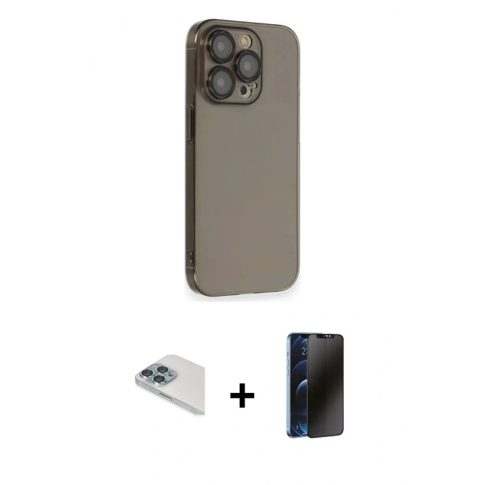 MARSİLYAN™- iPhone 13 Pro Max Kılıf Siluet Minimal Özel Seri - Siyah 3D Antistatik Hayalet Cam Ekran Koruyucu + Pers Alüminyum Kamera Lens - SABE