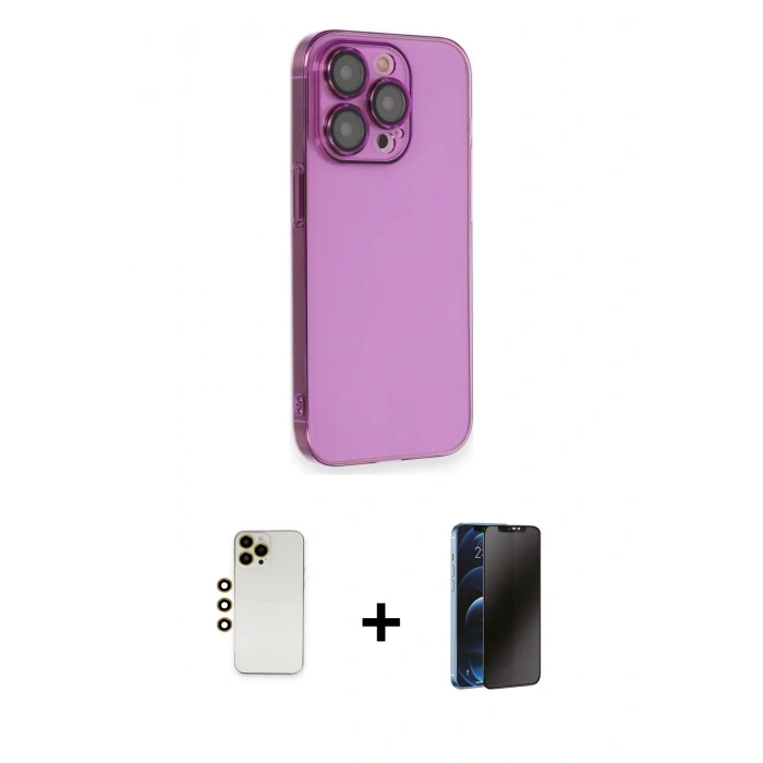MARSİLYAN™- iPhone 13 Pro Max Kılıf Siluet Minimal Özel Seri - Siyah 3D Antistatik Hayalet Cam Ekran Koruyucu + Shine Kamera Lens - GD