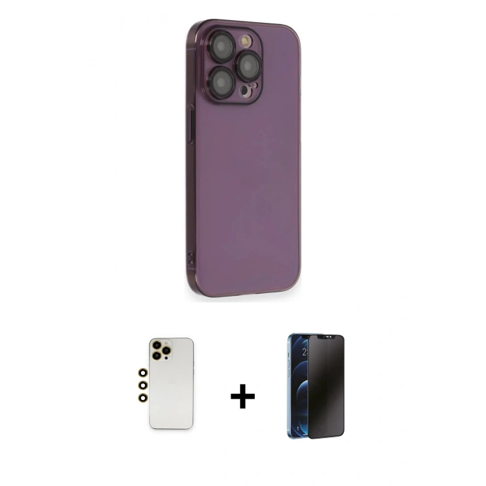 MARSİLYAN™- iPhone 13 Pro Max Kılıf Siluet Minimal Özel Seri - Siyah 3D Antistatik Hayalet Cam Ekran Koruyucu + Shine Kamera Lens - GD