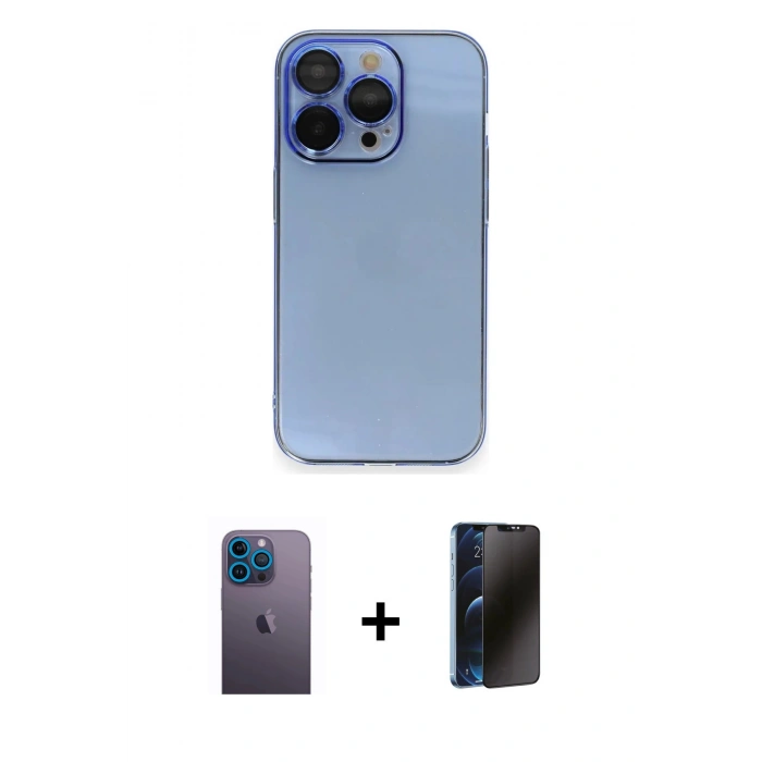MARSİLYAN™- iPhone 13 Pro Max Kılıf Siluet Minimal Özel Seri - Siyah 3D Antistatik Hayalet Cam Ekran Koruyucu + Neon Fosforlu Kamera Lens - MI