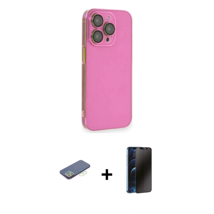 MARSİLYAN™- iPhone 13 Pro Max Kılıf Siluet Minimal Özel Seri - Siyah 3D Antistatik Hayalet Cam Ekran Koruyucu + Renkli Kamera Lens Koruma Cam - YL