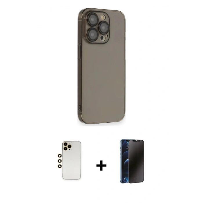 MARSİLYAN™- iPhone 13 Pro Max Kılıf Siluet Minimal Özel Seri - Siyah 3D Antistatik Hayalet Cam Ekran Koruyucu + Shine Kamera Lens - GD