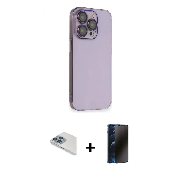 MARSİLYAN™- iPhone 13 Pro Max Kılıf Siluet Minimal Özel Seri - Siyah 3D Antistatik Hayalet Cam Ekran Koruyucu + Pers Alüminyum Kamera Lens - SABE