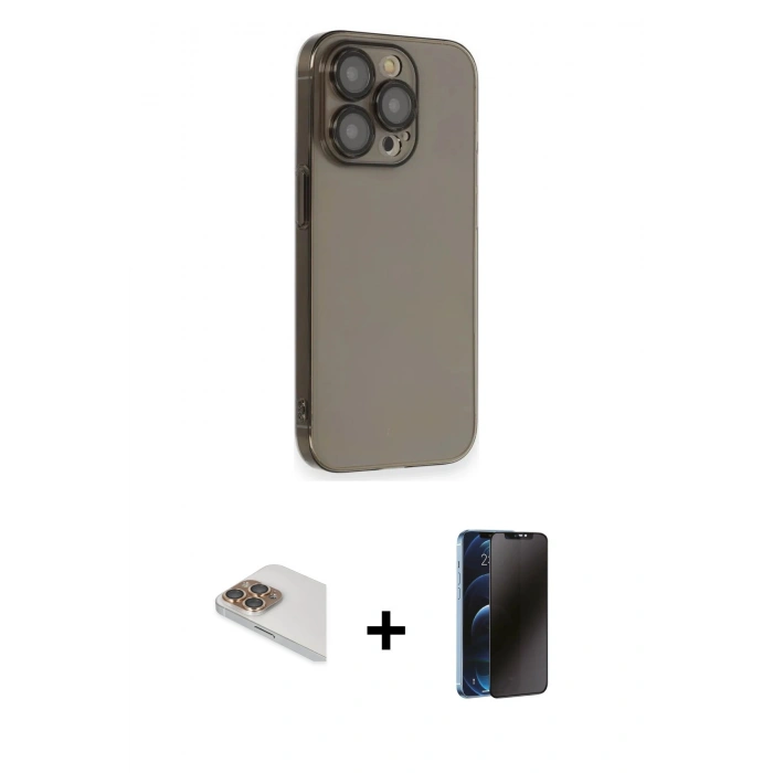 MARSİLYAN™- iPhone 13 Pro Max Kılıf Siluet Minimal Özel Seri - Siyah 3D Antistatik Hayalet Cam Ekran Koruyucu + Pers Alüminyum Kamera Lens - GD