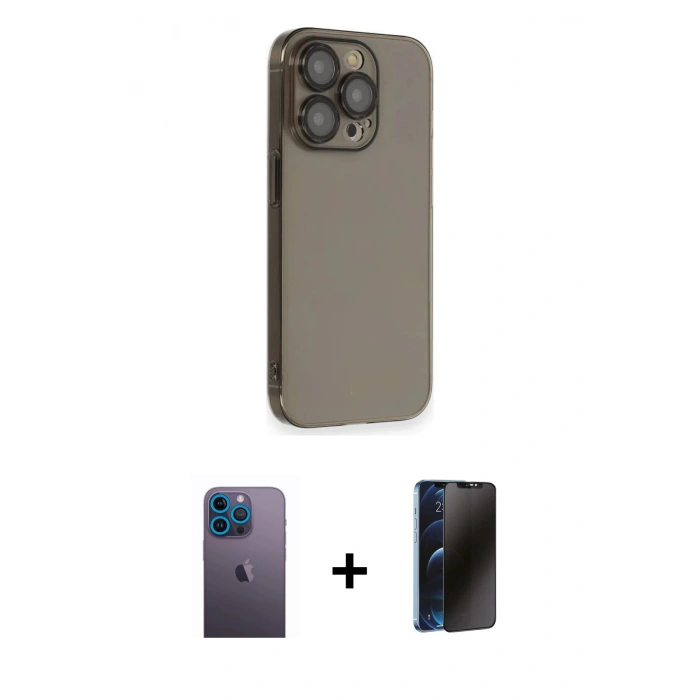 MARSİLYAN™- iPhone 13 Pro Max Kılıf Siluet Minimal Özel Seri - Siyah 3D Antistatik Hayalet Cam Ekran Koruyucu + Neon Fosforlu Kamera Lens - MI