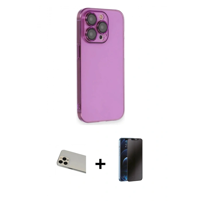 MARSİLYAN™- iPhone 13 Pro Max Kılıf Siluet Minimal Özel Seri - Siyah 3D Antistatik Hayalet Cam Ekran Koruyucu + Rainbow Kamera Lens Koruma Cam - REGD